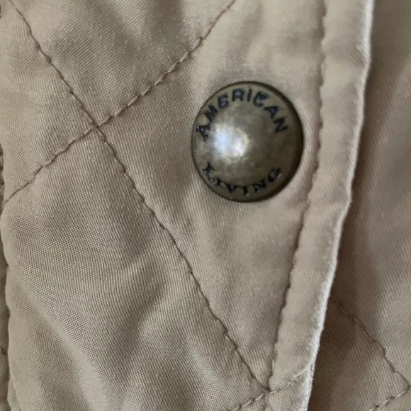 American Living Quilted Beige Jacket with Dark Brown Details - Picture 5 of 11